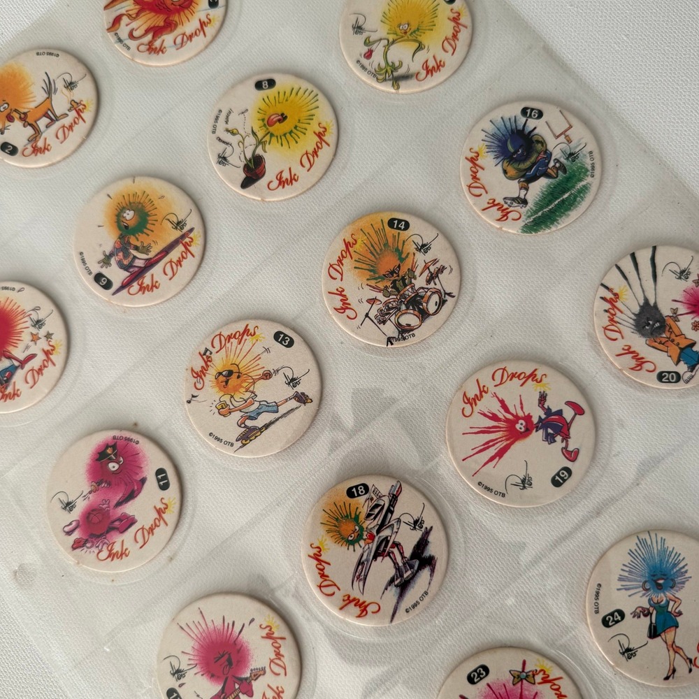 Vintage 1995 Ink Drops Pogs Milk Caps Collection Lot of 19 OTB 90s Game Retro